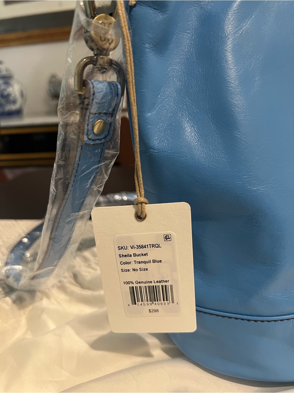 HOBO Sky Blue Leather Bucket Tote with Round Handles - Picture 3 of 8